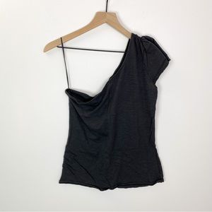 Express Ruffled One Shoulder Tee in Dark Grey Size Large